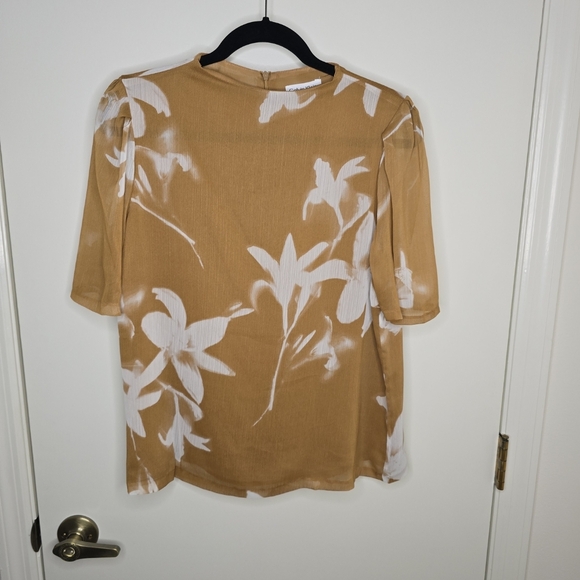 Calvin Klein Tops - Calvin Klein Tan and White Boxy Sheer Lined Blouse Medium
